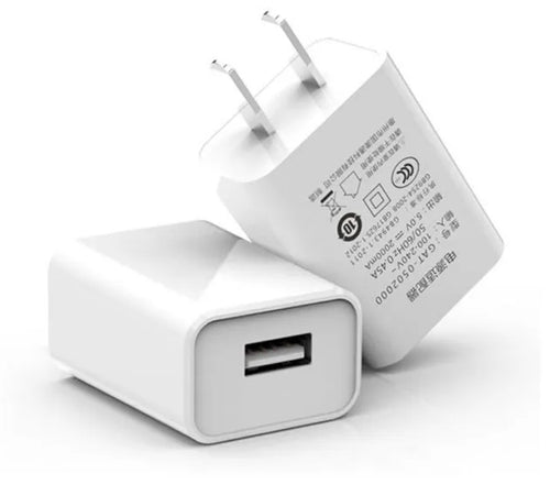 5V1A white charging head with long black USB cable and UK plug power line