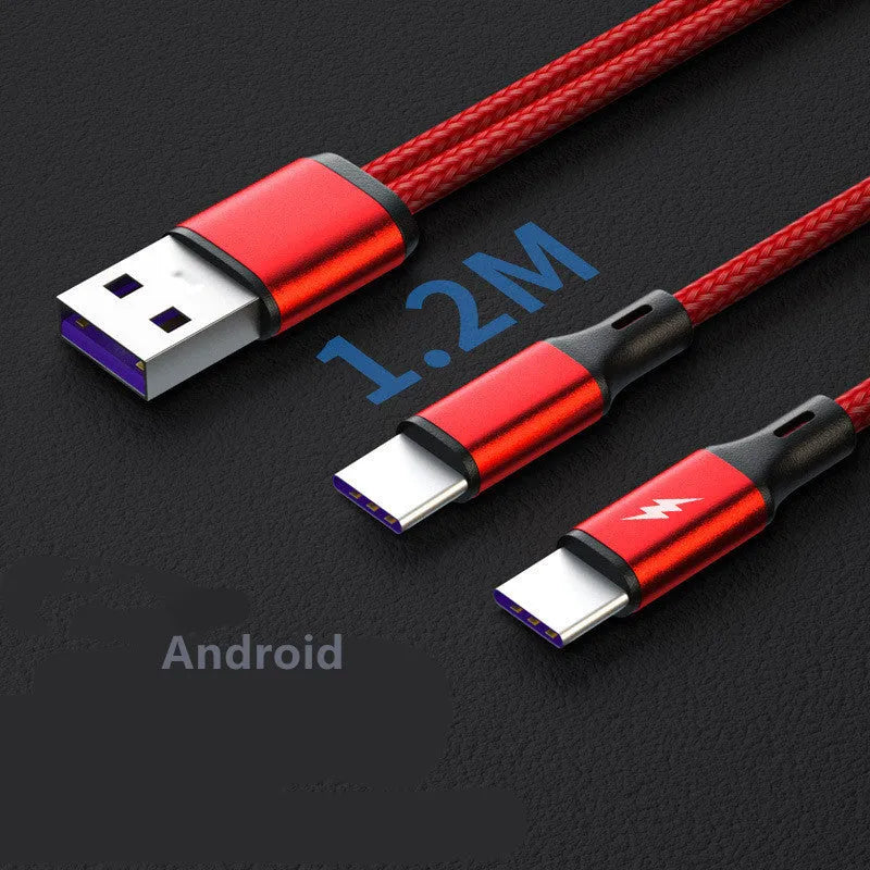 Black and red braided dual-output fast charging cable with aluminium connectors.