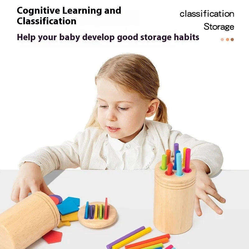 Children's wooden shape cognition cup for early education, rubber wood finish, multiple sorting styles