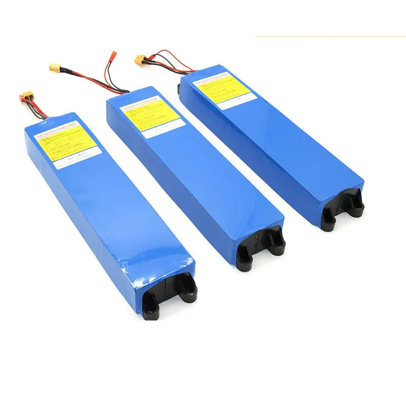 A 36V lithium battery pack for electric scooters, showing three capacity options: 6.6A, 7.8A, and 10.4A.