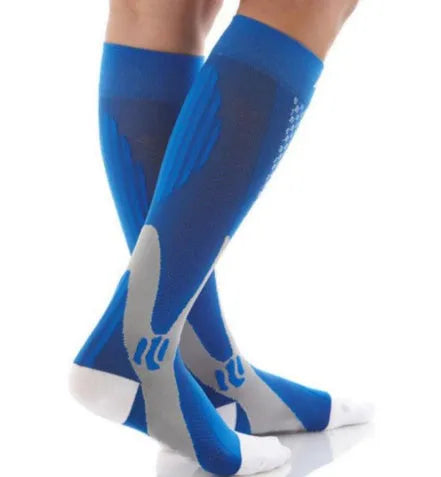 Unisex graduated compression socks in various colours with size measurement details