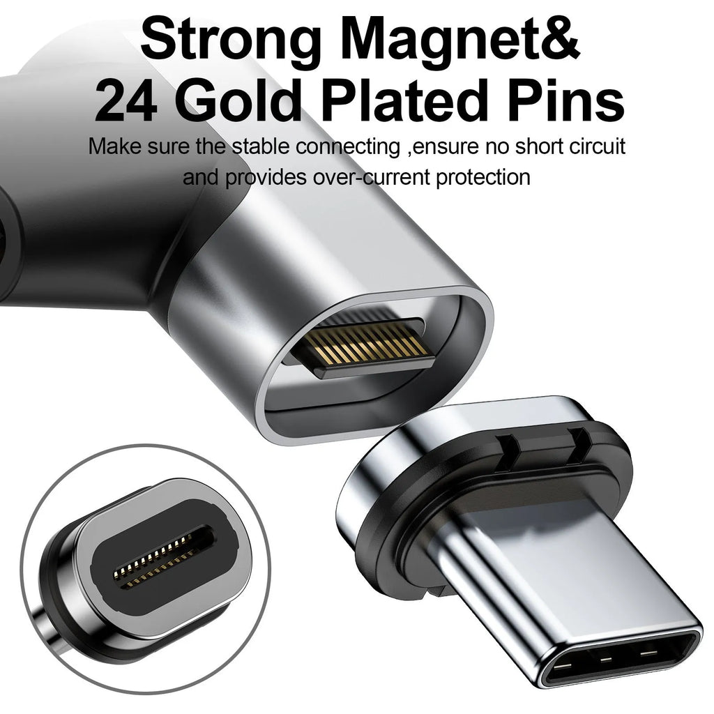 PD100W Type-C elbow adapter with magnetic head, aluminium alloy housing, for fast charging mobile phones and tablets