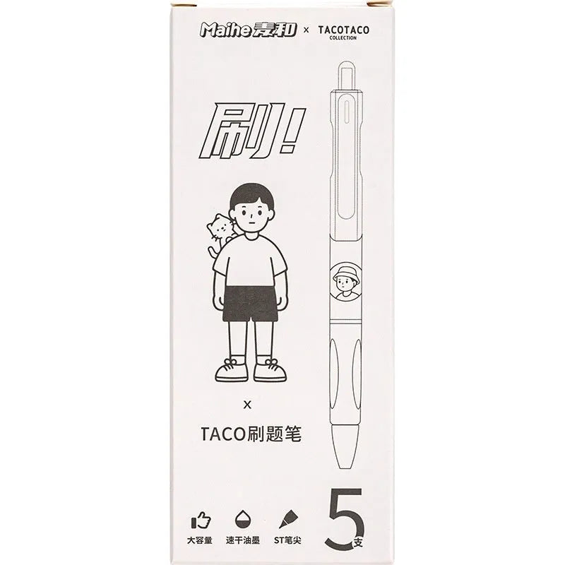 Five black ballpoint pens with 0.5mm tips for exam writing and signatures