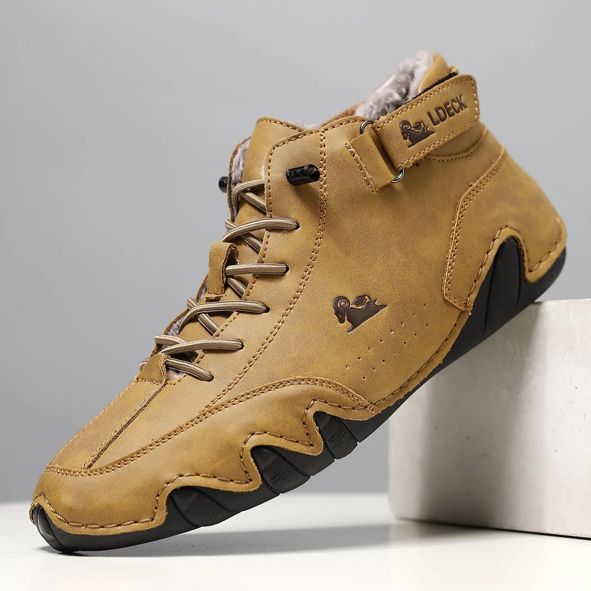 Winter fleece-lined large size unisex Martin boots with flat heel and rubber sole in solid colour finish