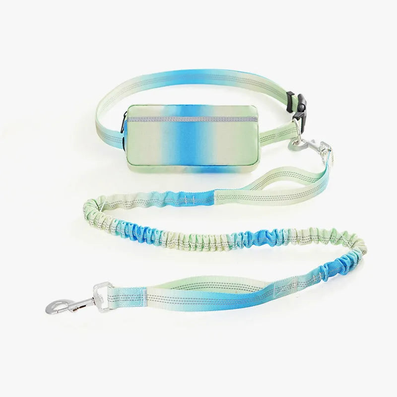 Hands-free adjustable dog leash with waist belt and reflective traction rope