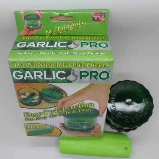 Green transparent garlic peeler kitchen gadget showing 8.5cm dimensions