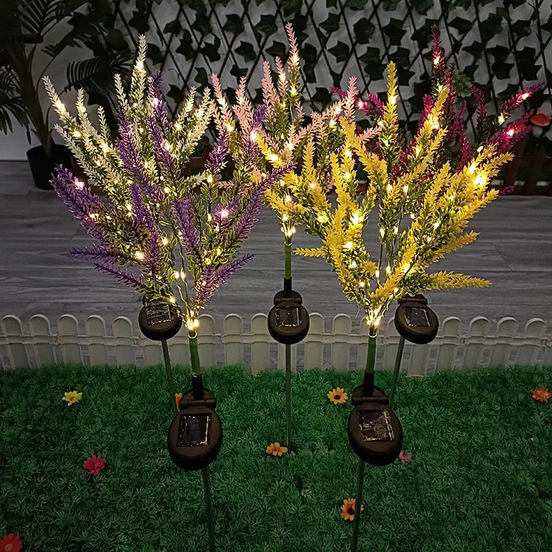 74cm tall solar-powered lavender flower LED floor lamp for outdoor garden decoration.