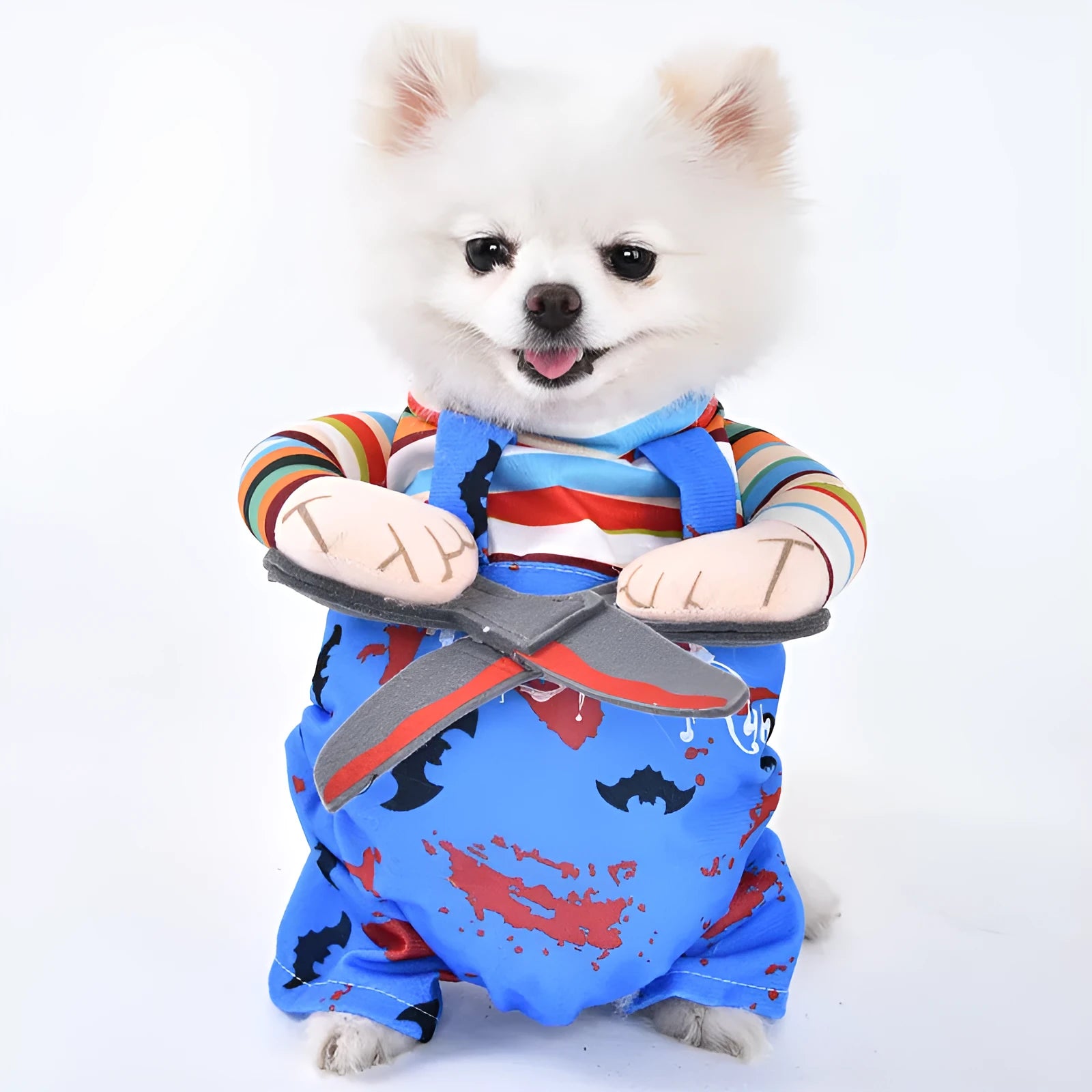 Halloween dog costume with bat wings, devil, pumpkin and scissor hand design options