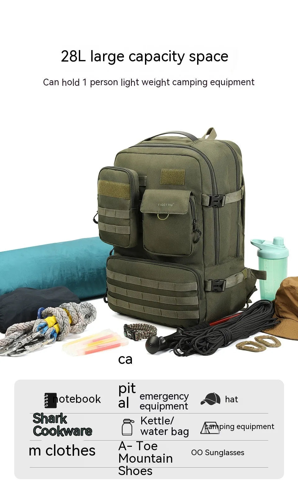 17-inch tactical backpack in Army Green with waterproof nylon construction