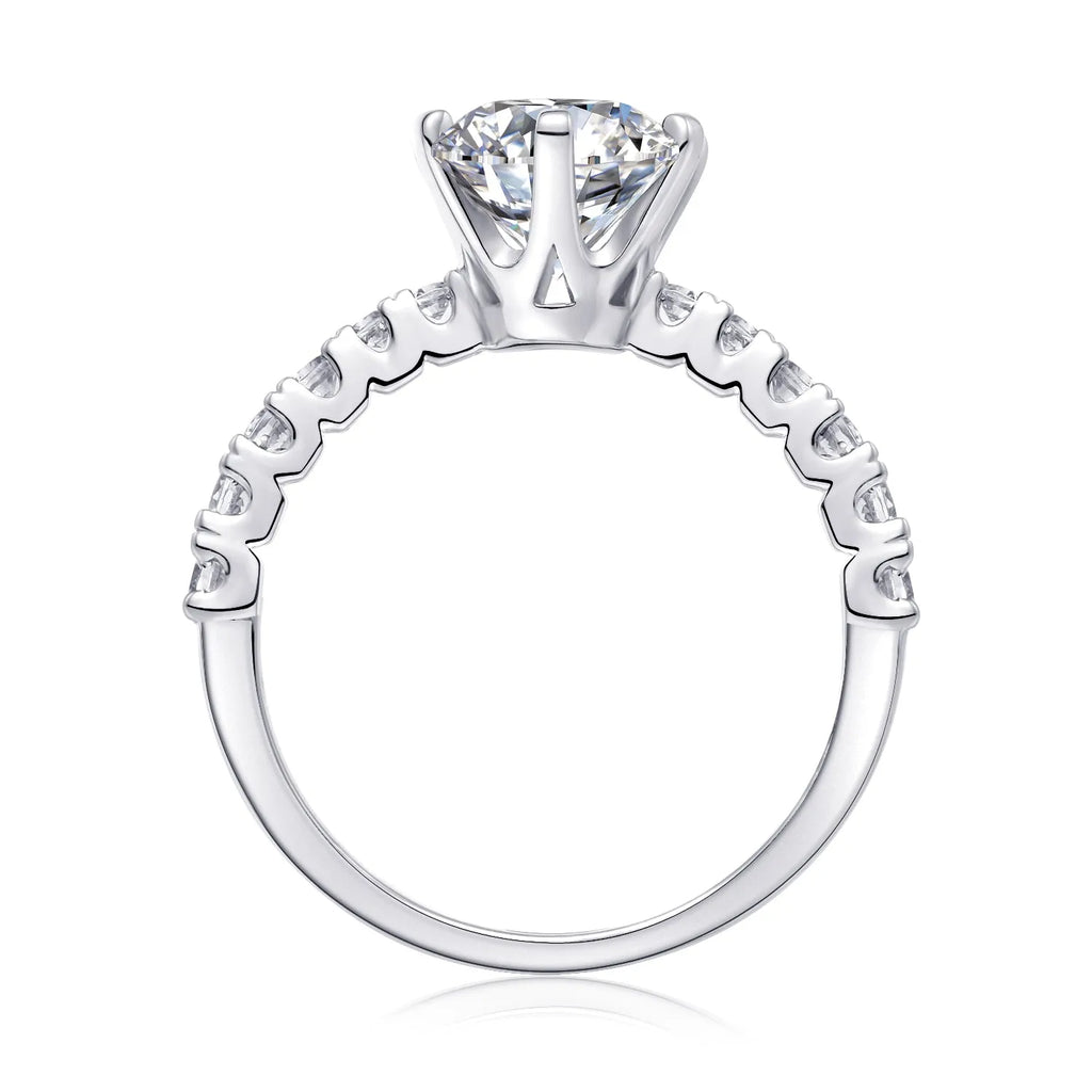 Goddess's Blessing wedding ring set with 2-carat moissanite stone in platinum-plated S925 silver band, gift box packaging