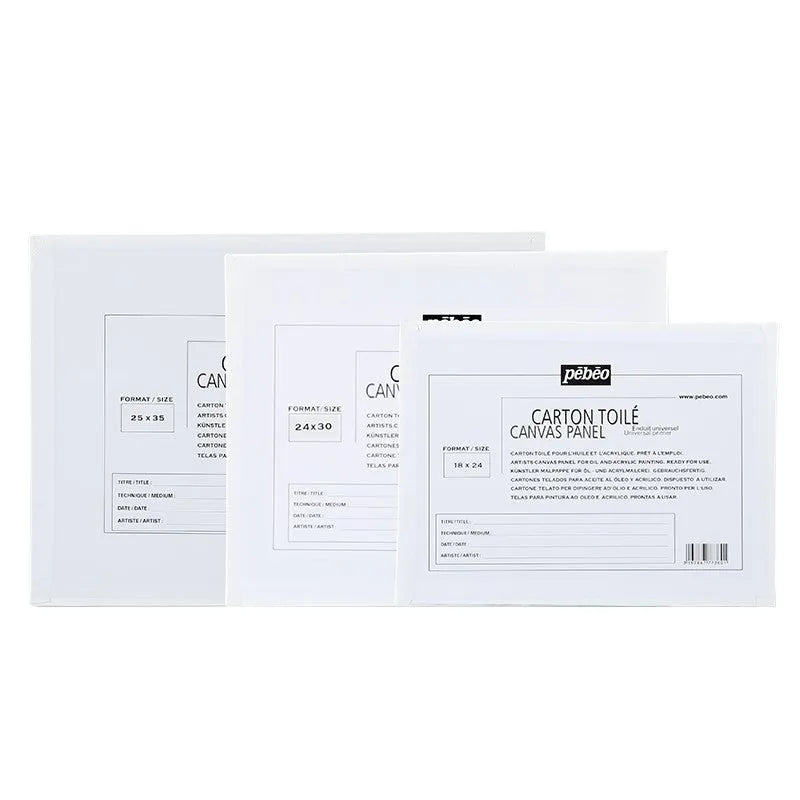 White primed cotton canvas painting board on rigid backing, various sizes up to 40x50cm