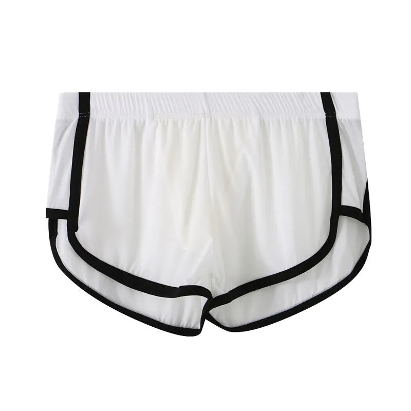 Men's black ice silk mesh boxer briefs with a low waist design on a plain background.
