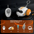 Orange remote control cat teaser car with feather attachment and wireless controller