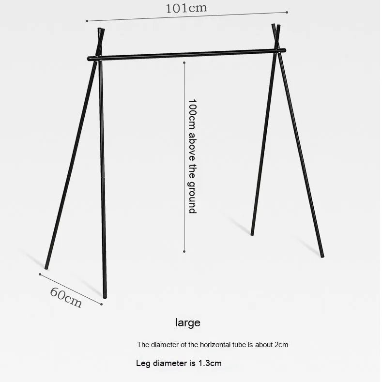 Foldable aluminium triangle camping drying rack with hooks and top tray