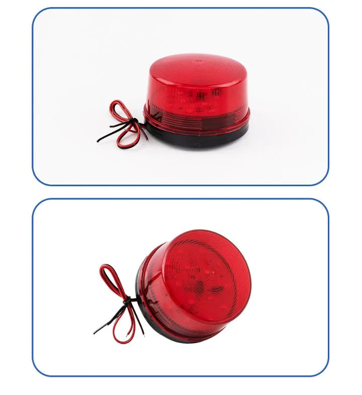 Small red 24v warning and alarm light with siren, 73mm diameter, on a white base.
