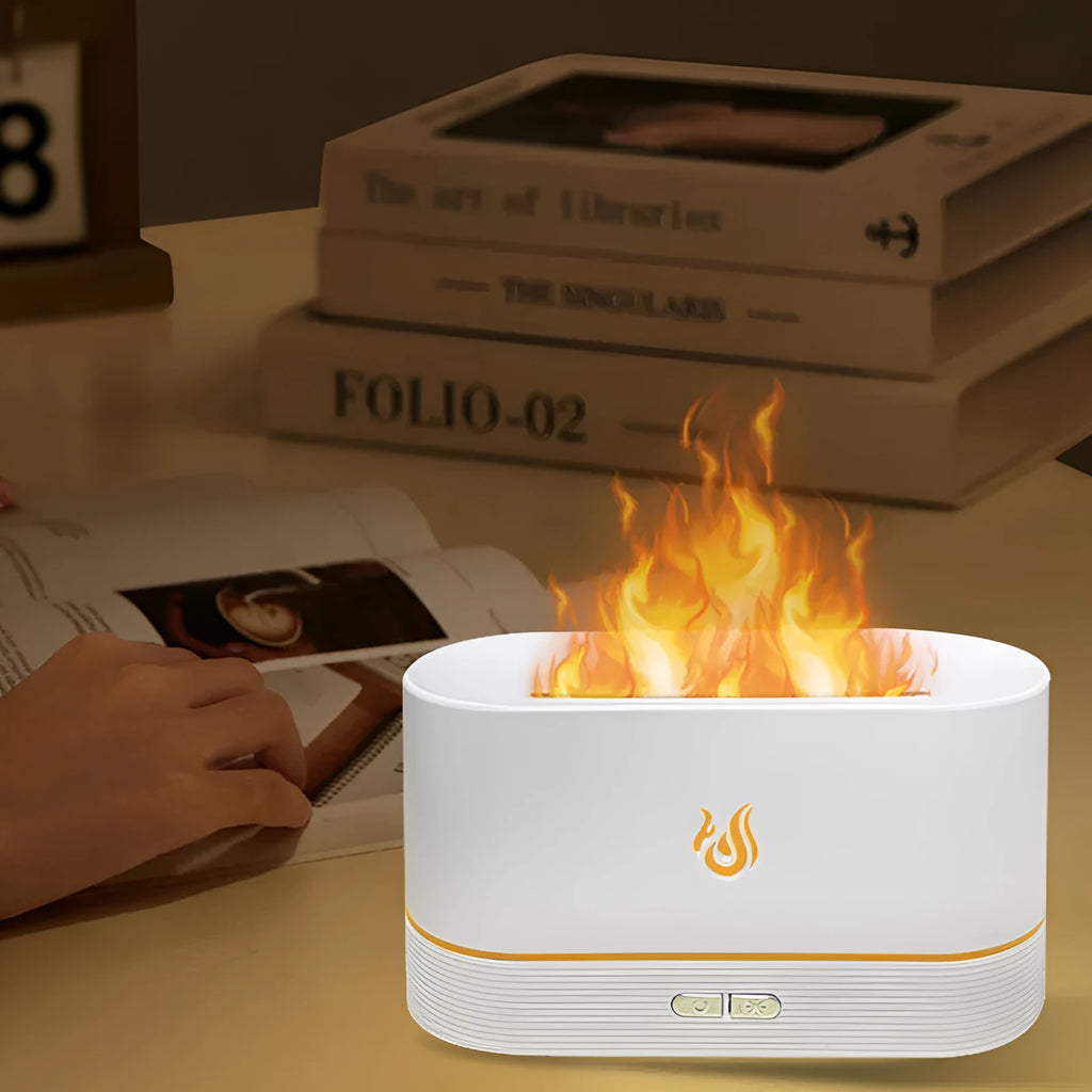 Nordic simulation flame aromatherapy humidifier, square plug-in desktop ultrasonic diffuser in white or black
