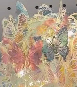 Butterfly night lamp DIY kit with glass lampshade and raw wood base, measuring 12cm by 15cm.