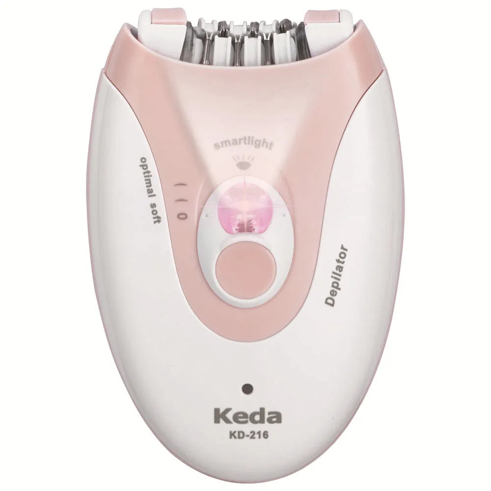 KEDA-216 coloured USB electric epilator for body hair removal with included charger and cleaning brush