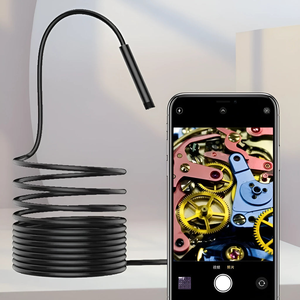 1080p HD endoscope with 8mm probe and flexible or hard wire cable for Android and iPhone car repair inspection.