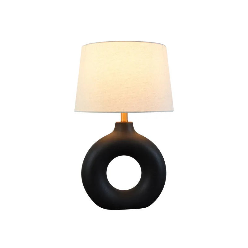 Japanese style ceramic pottery pot table lamp with button switch in white or black