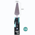 Three stainless steel painting palette knives with different blade shapes on artist's palette