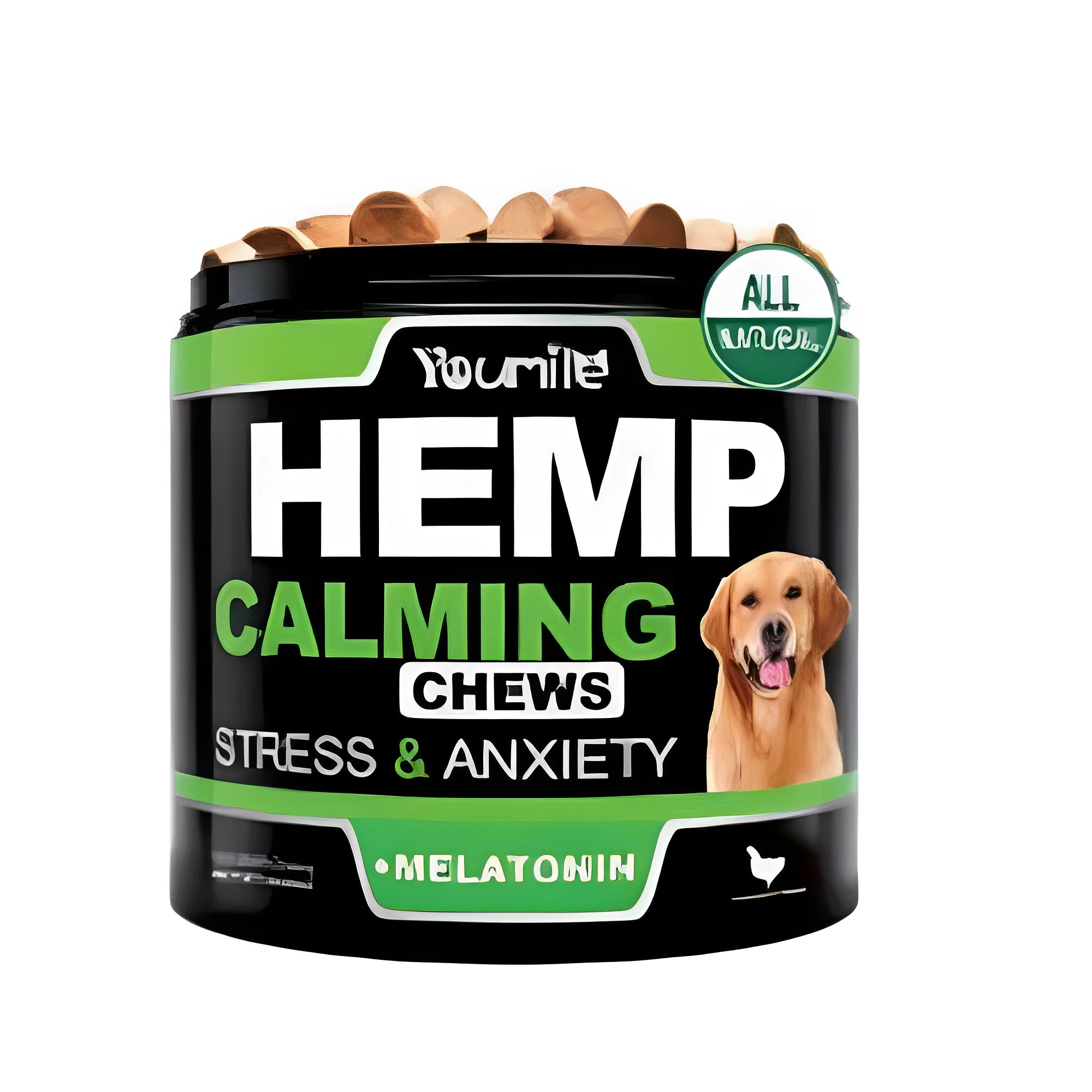 Calm Down And Chew health supplement bottle showing 120 vegetarian capsules.