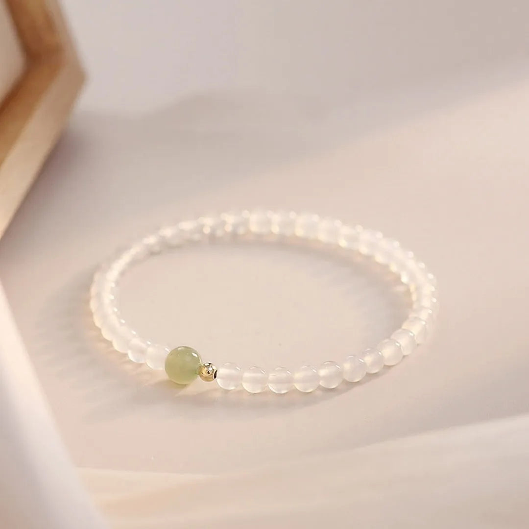 White agate women's bracelet with New Chinese style design showing polished beads and 15cm length