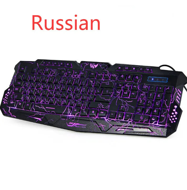 Wired gaming keyboard with tri-colour backlight and luminous mouse, Russian layout, 108 keys
