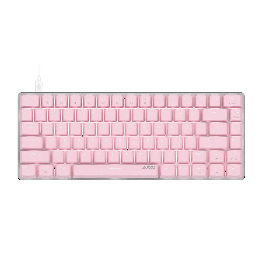 82-key metal mechanical keyboard with white backlight beside laptop