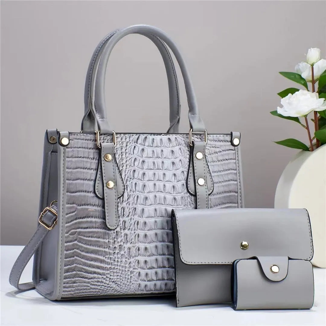 Contrast colour minimalist texture three-piece handbag set with crossbody bag, wallet and cardholder in PU leather