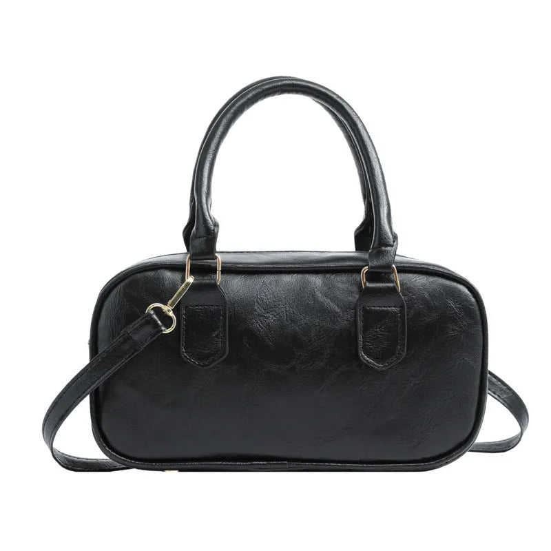 Small PU crossbody bag for women with zipper closure and hidden pocket in Black, Bronze, or Coffee