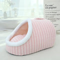 Thickened 3D dog cat bed with removable sponge in striped fabric, blue colour option