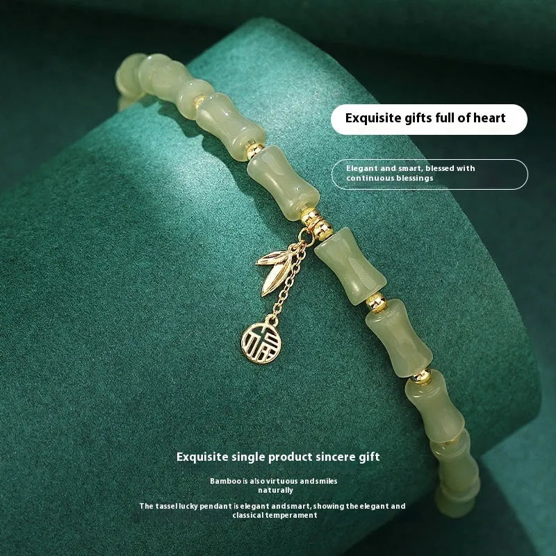 Chinese bamboo joint Hetian jade bracelet and necklace set for women