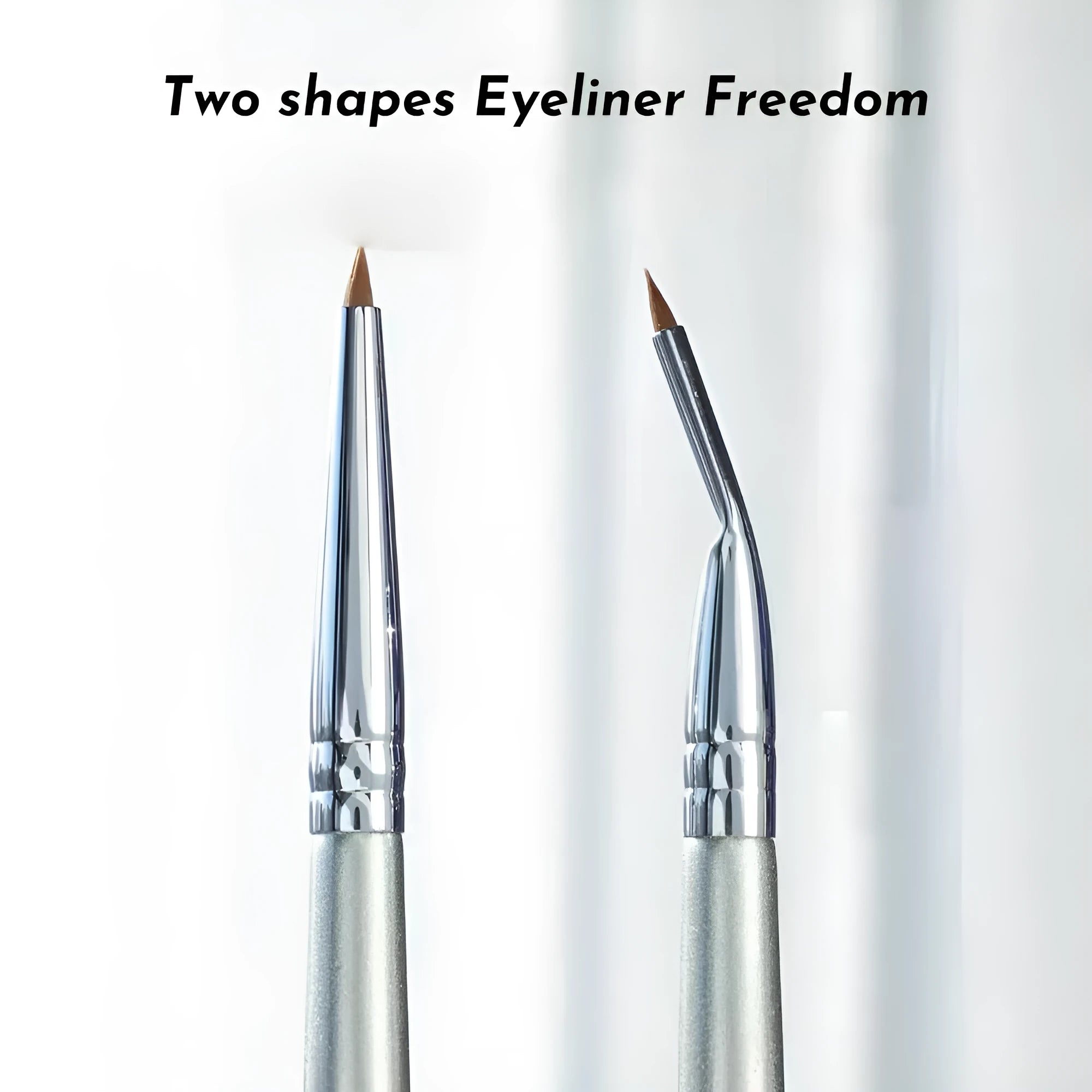 Close-up of an angled bend head eyeliner brush with a fine tip for detailed eye makeup application.