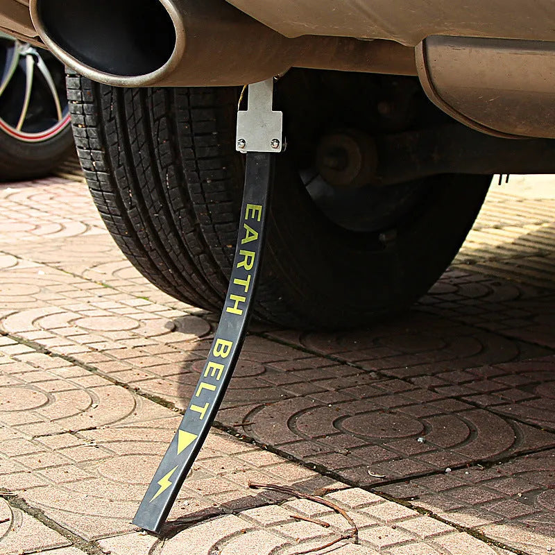 Black car electrostatic grounding belt with 370mm rubber-coated copper chain for static discharge.
