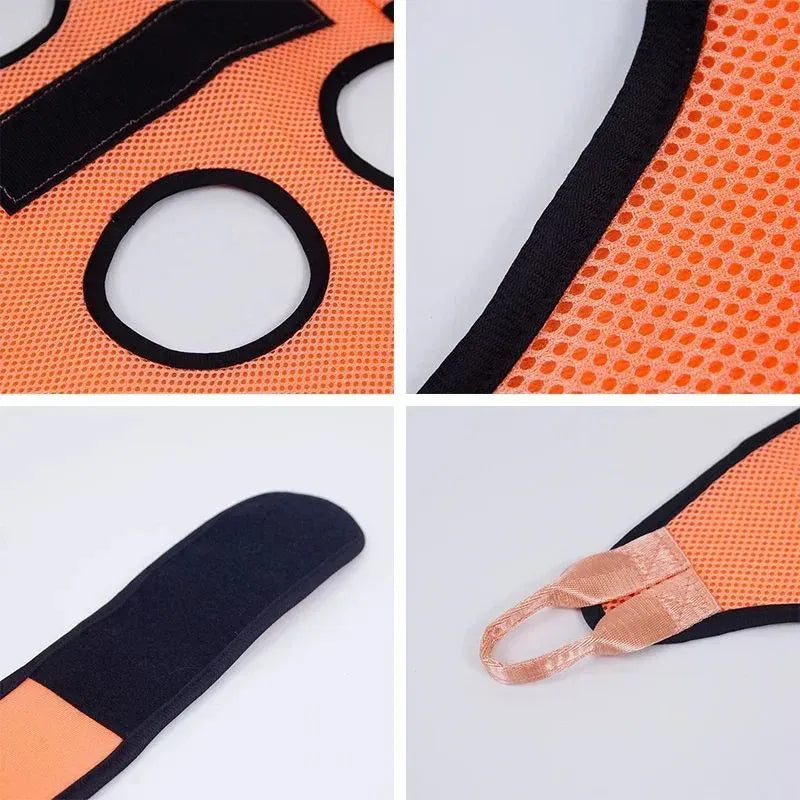Pet grooming restraint hammock bag for cats shown in three sizes for nail clipping and bath time.