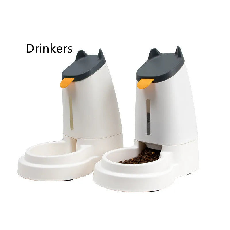 Automatic plastic large capacity pet feeder with water dispenser in grey black for home pet care