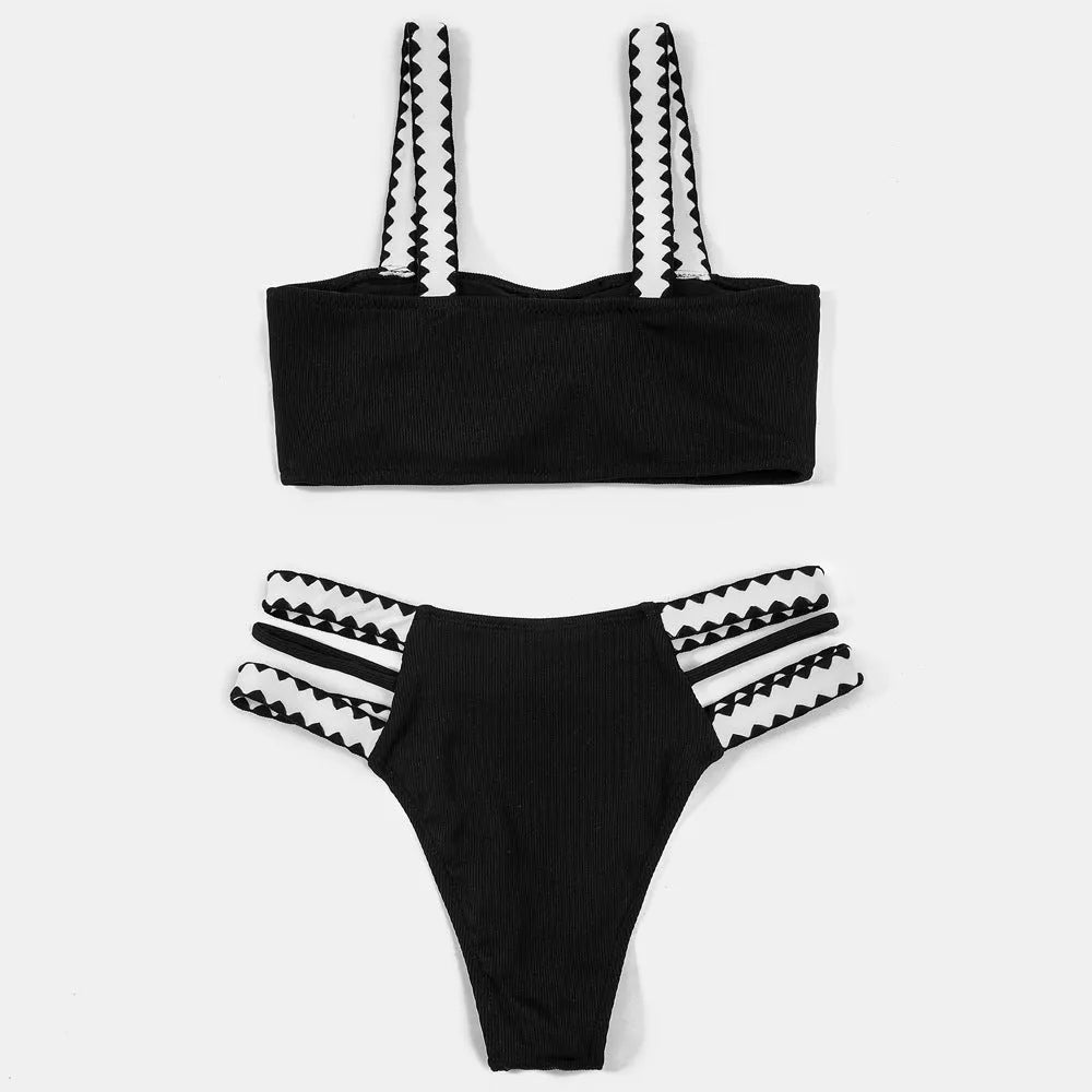 Black women's one-piece swimsuit with hollowed-out split briefs design