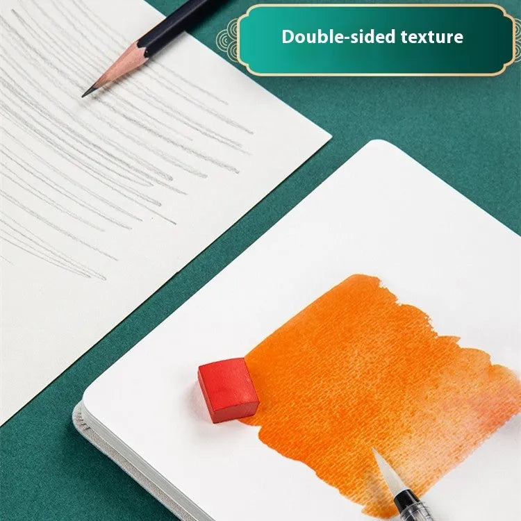 Feiluniao handmade fabric watercolour sketchbook with decorative cover, 185mm long.
