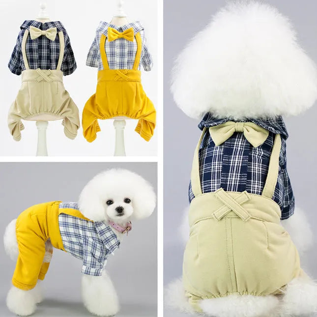 Cotton dog clothes for spring and summer in yellow or khaki, sizes S to XXL