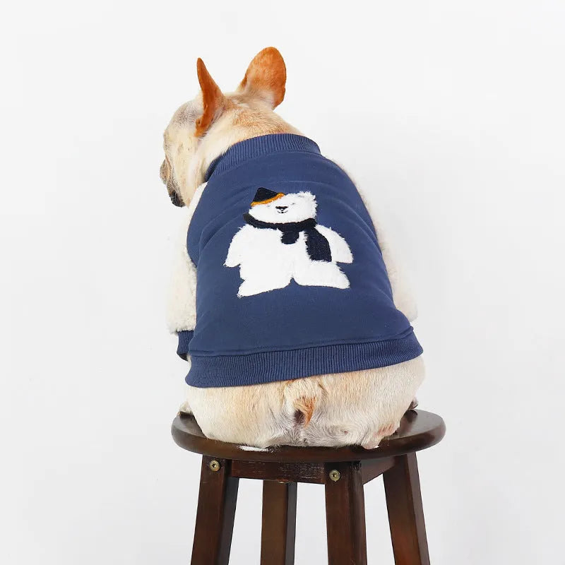 Dark blue fleece-lined cotton winter jacket for large dogs on a white background