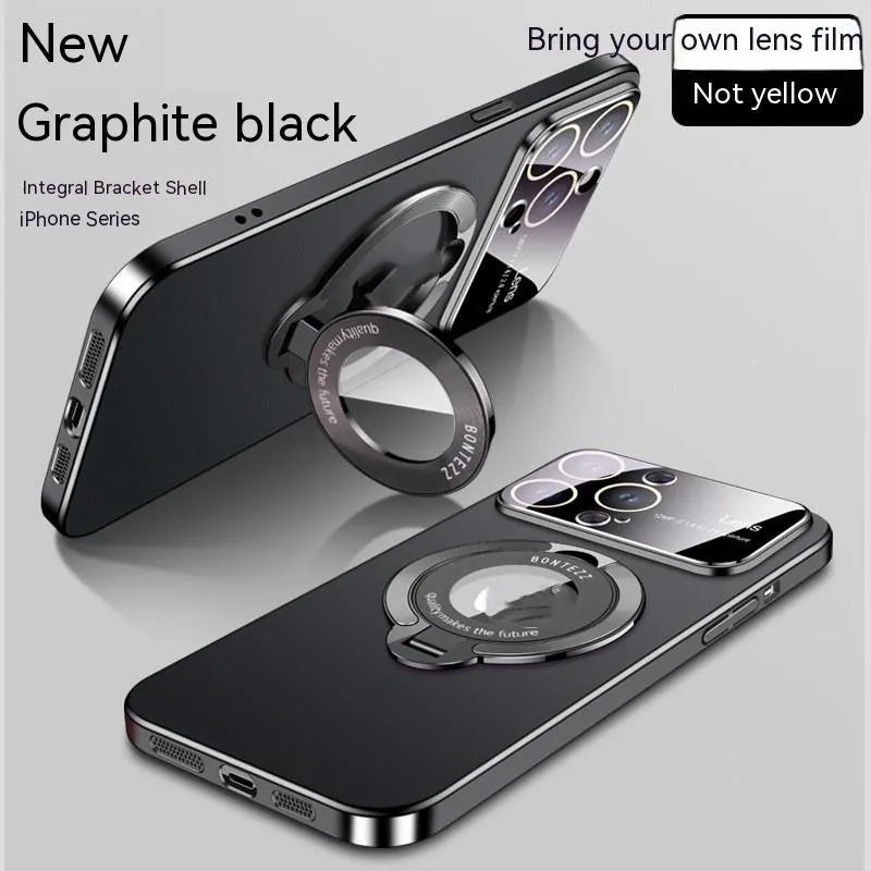Frosted magnetic iPhone case with invisible bracket and large window display in dark purple colour