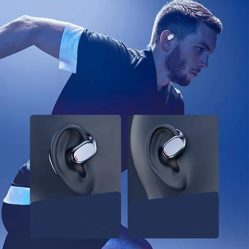 Black and white Bluetooth earplug headset with charging case showing bilateral stereo design