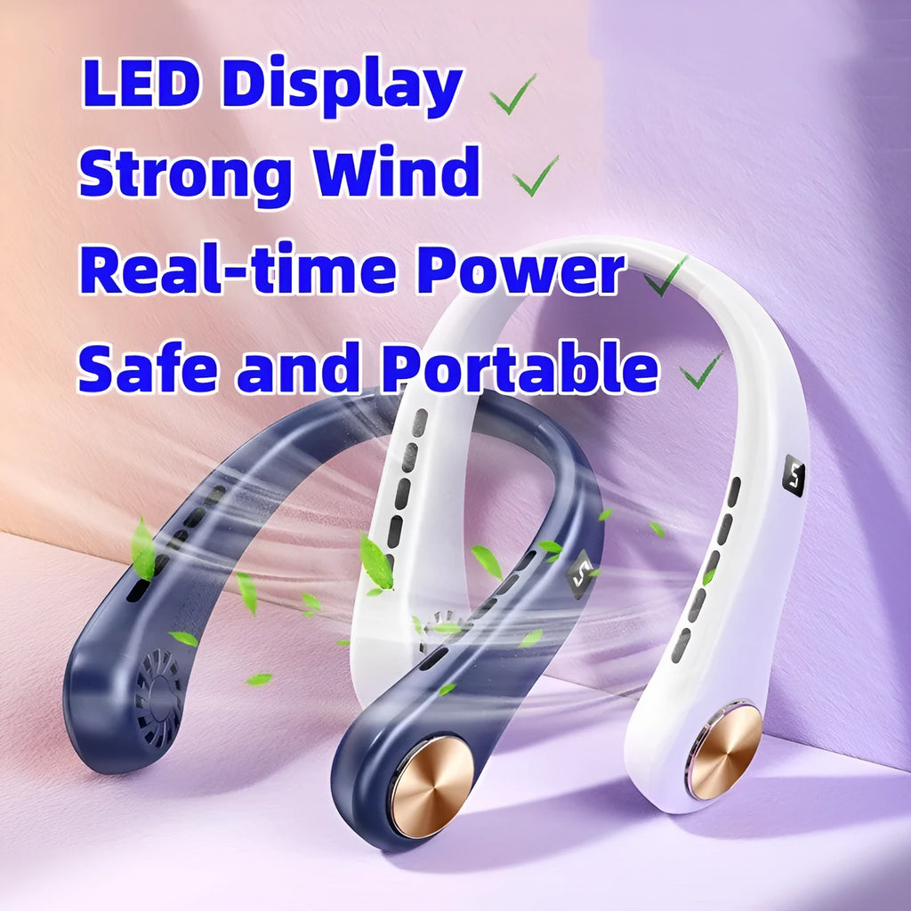 Portable bladeless neck fan hanging around neck with snake shape design in white colour