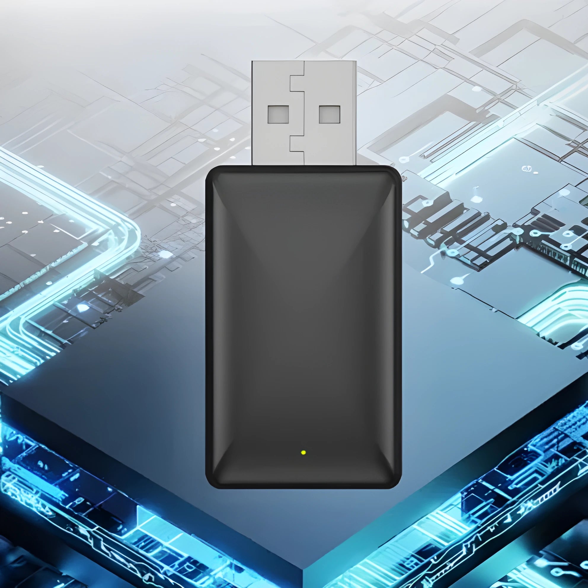 Black 2-in-1 wireless car adapter with USB connection and aluminium alloy construction