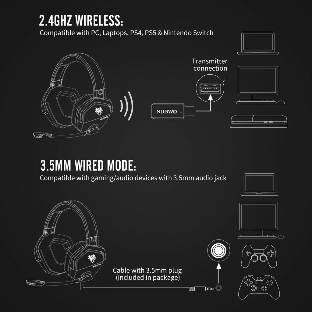 Black orange wireless gaming headset with head-mounted design and dual USB/Bluetooth connectivity