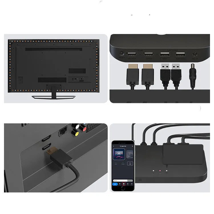 TV atmosphere light with graffiti smart projector curtain background lighting on a large screen