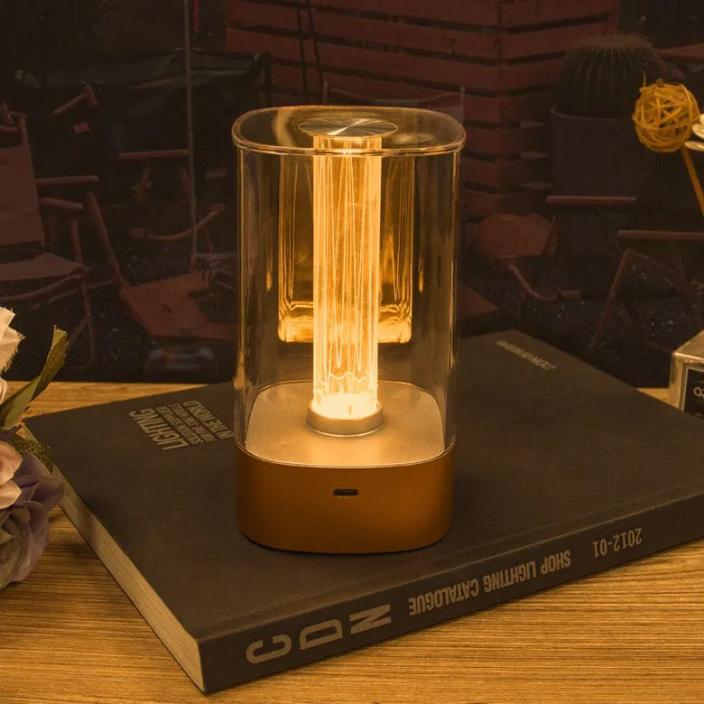 Rose gold USB touch control LED atmosphere lamp with abstract design on wooden surface