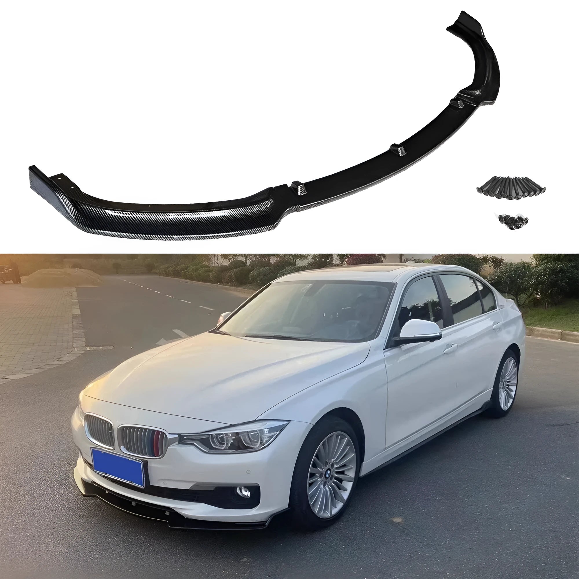 Bright black polypropylene front bumper lip spoiler for BMW F30 F35 3 Series cars