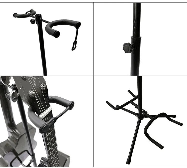 Black iron double-headed adjustable guitar stand for electric and acoustic instruments